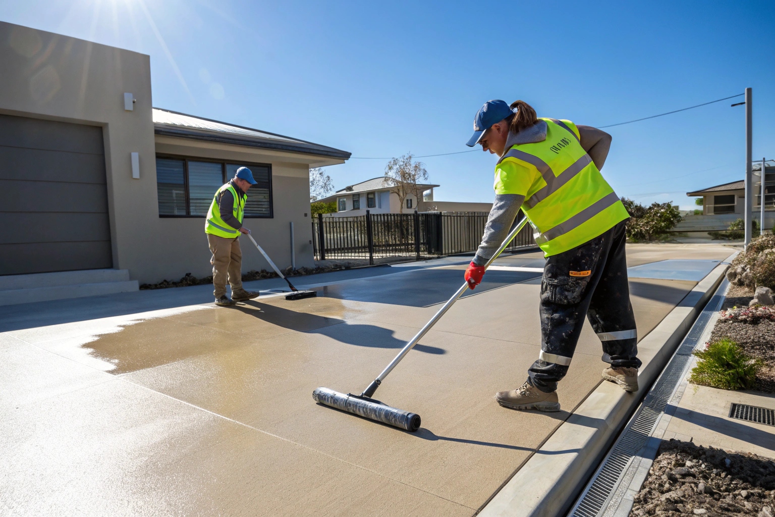Epoxy Floor Toowoomba Pro team applying professional driveway coating services